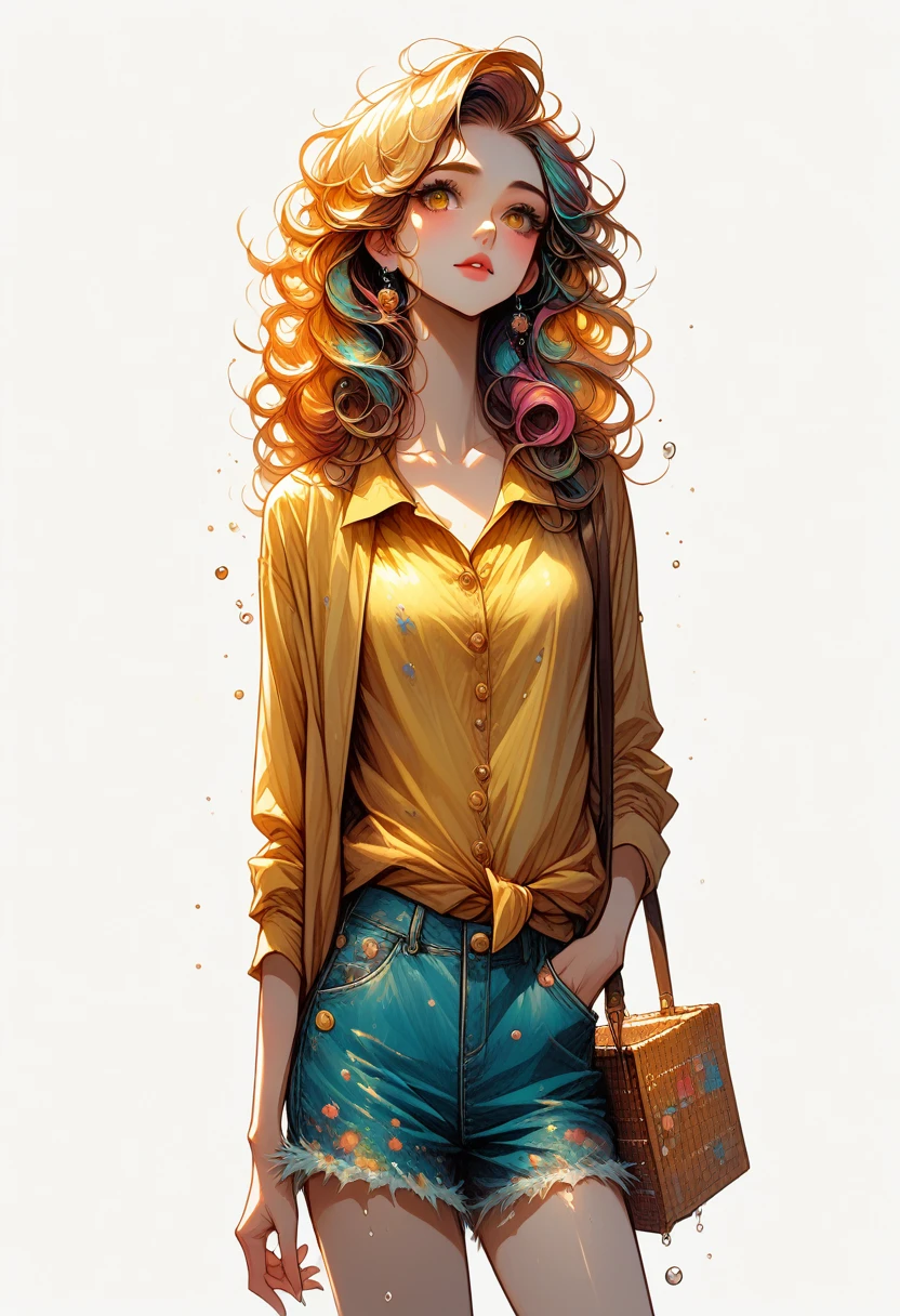 a woman with blond hair and a yellow shirt is standing, in digital illustration style, cartoon style illustration, trends in art, no art style by bowater, highly detailed character design, style of charlie bowater, Beautiful drawing style, Charlie Bowater art style, stunning art style, colorful illustration, detailed fashion illustration, yellow theme wavy hair