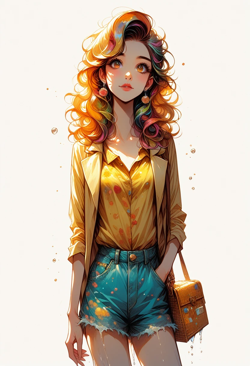 a woman with blond hair and a yellow shirt is standing, in digital illustration style, cartoon style illustration, trends in art, no art style by bowater, highly detailed character design, style of charlie bowater, Beautiful drawing style, Charlie Bowater art style, stunning art style, colorful illustration, detailed fashion illustration, yellow theme wavy hair