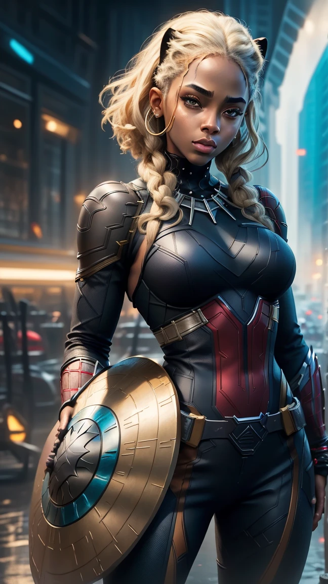 (Marvel&#39;s Black Panther, based on the costume from the marvel films ), (work of art), (ultra detaild),(8K resolution),(extremely detaild), Abstract expressionist painting "Hyperion", sexy may, epic image, enviroment, digitalpainting, Character concept art portrait, (sexy female body, impressive neckline, very open, extremely beautiful and large natural breasts, breasts bouncing out of the neckline, come close to the seal without cleavage, most beautiful and sexy image ever)., seminua, quase nua, low-cut clothes, seminua