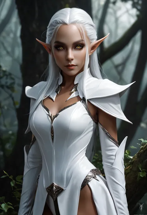 masterpiece, highest quality, intricate details, gorgeous dark elven woman, (mint eye), celestine lucullus, perfect anatomy, (pe...