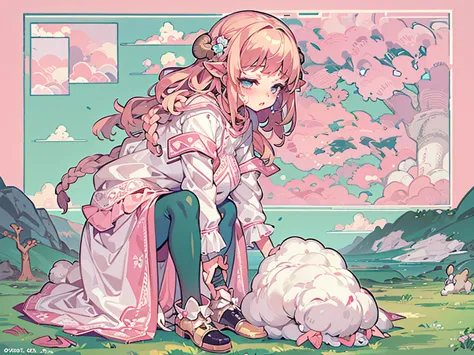 masterpiece, highest quality, 8k, pixel art, cute, vivid, sheep, young woman, crying with eyes open, ((@ @:1.3)), i&#39;m worrie...