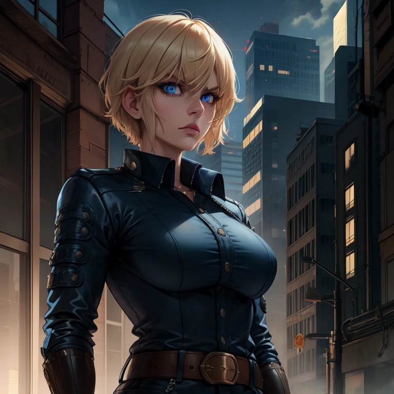 leslie,bangs,two-tone hair,undercut,blue eyes,
gloves,shirt,black jacket,belt,
standing,upper body,serious,
metropolis,morning,
(insanely detailed, beautiful detailed face,beautiful detailed eyes, masterpiece, best quality),