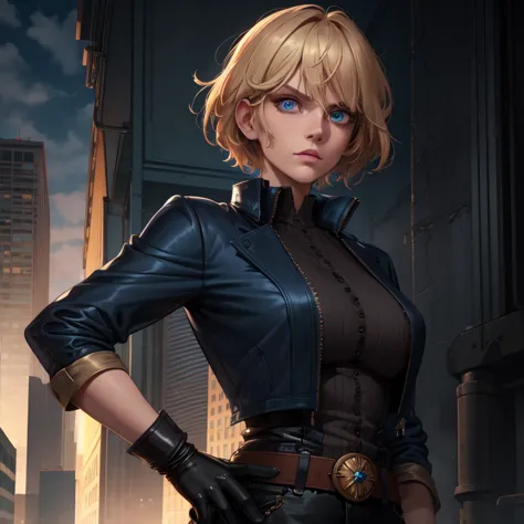 leslie,bangs,two-tone hair,undercut,blue eyes,
gloves,shirt,black jacket,belt,
standing,upper body,serious,
metropolis,morning,
...