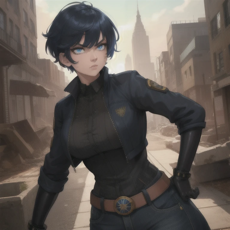 leslie,bangs,two-tone hair,undercut,blue eyes,
gloves,shirt,black jacket,belt,
standing,upper body,serious,
metropolis,morning,
(insanely detailed, beautiful detailed face,beautiful detailed eyes, masterpiece, best quality),