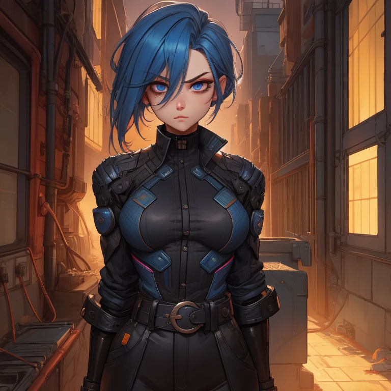 Livewire, leslie,bangs,two-tone hair,undercut,blue eyes,
gloves,shirt,black jacket,belt,
standing,upper body,serious,
metropolis,morning,
(insanely detailed, beautiful detailed face,beautiful detailed eyes, masterpiece, best quality),