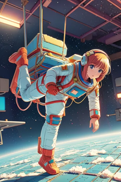 anime girl, astronaut, spacesuit, (space theme), fujichrome velvia 100, super detailed, hd, low angle perspective, cold war era ...