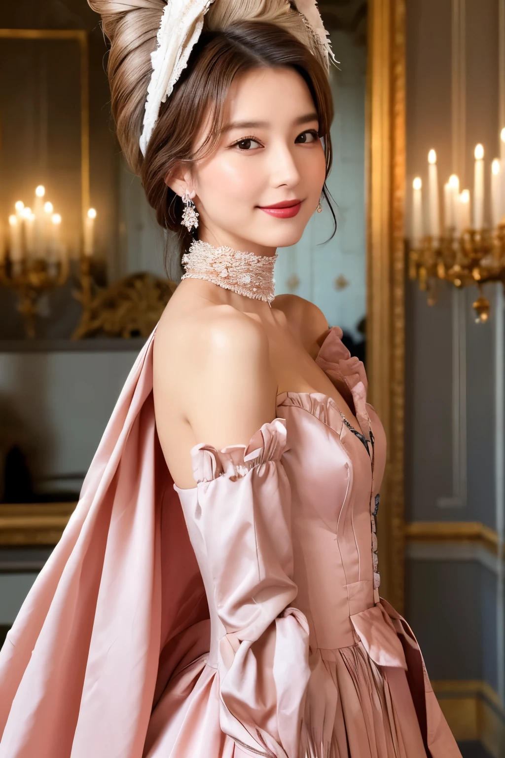 One Girl, (Becoming Marie Antoinette:1.3), (Gorgeous Princess Dresses), (Beautiful Japanese idol portrait photos), 
(RAW Photos, Highest quality), (Realistic, Realistic:1.4), masterpiece, 8K Portrait, 
Very delicate and beautiful, Very detailed, 2k wallpaper, wonderful, In detail, Very detailed CG unity 8k wallpaper, Very detailedな, High resolution, Soft Light, 
Beautiful detailed girl, Very detailed eyes and face, Beautiful and sophisticated nose, Beautiful details, 
(Photo taken in the Hall of Mirrors at the Palace of Versailles:1.3), Cinema Lighting, 
Perfect Anatomy, Slender body, Small breasts, Medium Hair, Dynamic Angle, A light smile, (whole body)