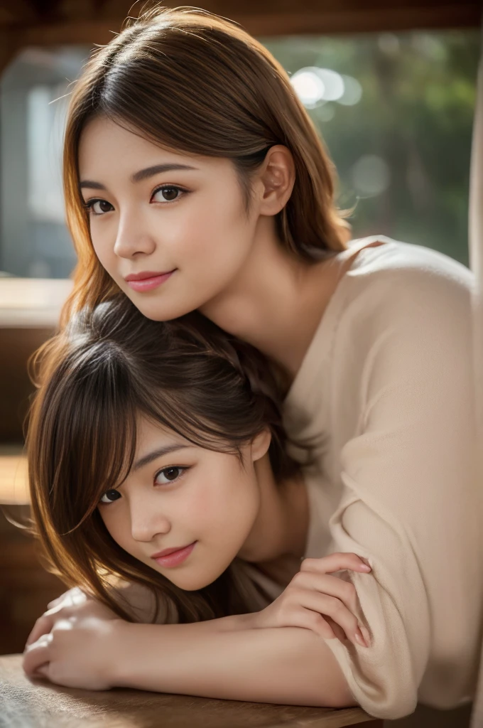 A Japanese woman with a round face and a beautiful smile, Sexy thick thighs, She was hugged from behind by a man who was touching her breasts and groin area., (best quality,4K,8ก,height,Masterpiece:1.2),Very detailed,(realistic,photorealistic,photo-realistic:1.37),Beautifully detailed eyes,Beautifully detailed lips,ดวงตาและใบหน้าที่มีรายVery detailed,Long eyelashes,Beautiful, fine skin,soft light,warm color palette,Romantic atmosphere,complicated details,Sensual poses,Erotic,intimate,passionate