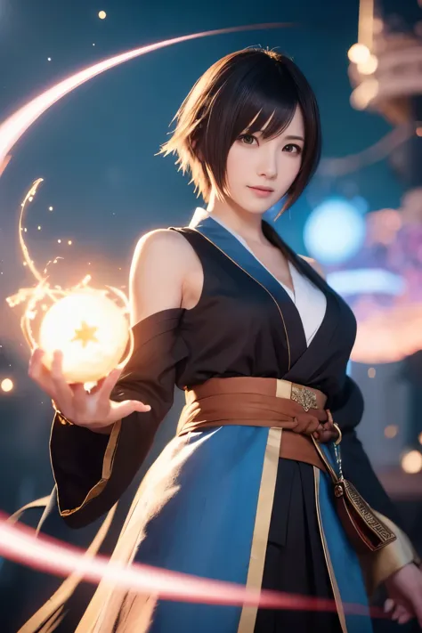 the world of final fantasy the image of final fantasy a woman with short brown bob hair sexy kimono blue hakama hair ornament ka...