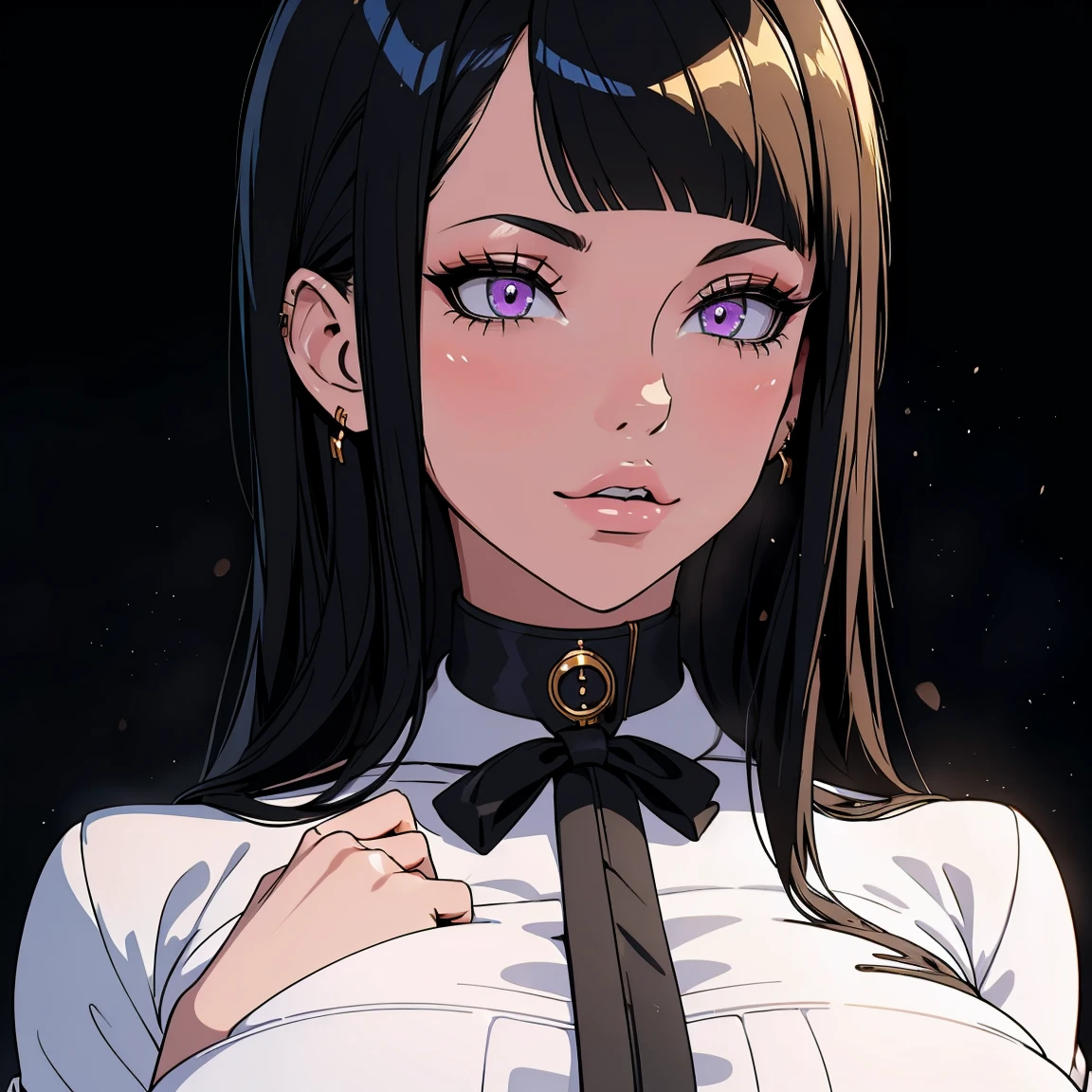 score_9, score_8_up, score_7_up, score_6_up, score_5_up, score_4_up, BREAK 1girl, intricate, school outfit , (eyeliner:1.2), looking at viewer, black hair, hime-cut, long hair, pale skin, jewelry, detailed background, breasts (masterpiece, high quality:1),
