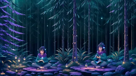 imagine a magical, fantasy-themed scene for your lo-fi youtube channel. the setting is a mystical forest, bathed in the soft glo...