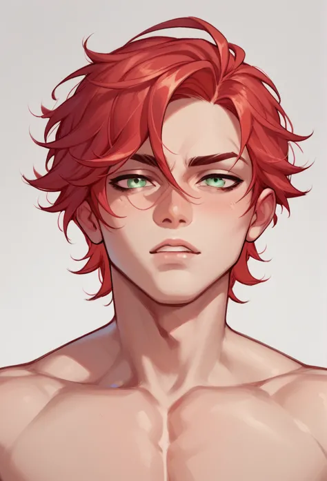 boy, Red-Haired, hairless, light green eyes