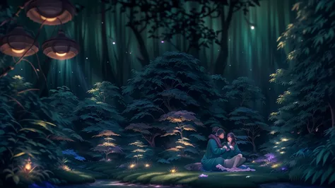 imagine a magical, fantasy-themed scene for your lo-fi youtube channel. the setting is a mystical forest, bathed in the soft glo...