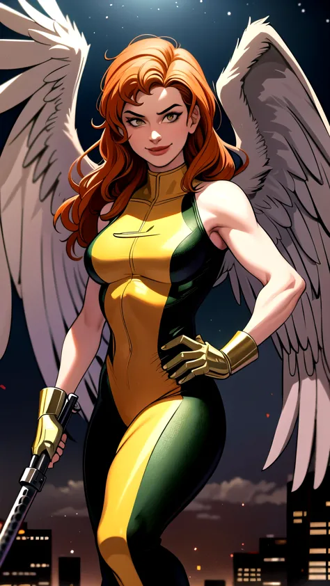 ((master part,best qualityer)), absurderes,
hawkwoman_jlu, 
standing alone, smiling, looking at viewer, cowboy shot, 
night sky ...