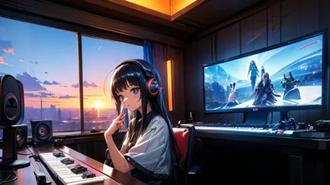 high resolution,high resolution,high quality,girls playing games,gaming computers,erogeo art style, roffey art, zero vibrations,...