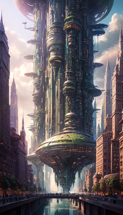 digitalpainting, gigantic fantasy metropolis at the end of the multiverse, subdued colors