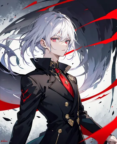 anime style image，man wearing black suit and red cloak, handsome guy in the art of slaying demons, wearing a black noble suit, i...