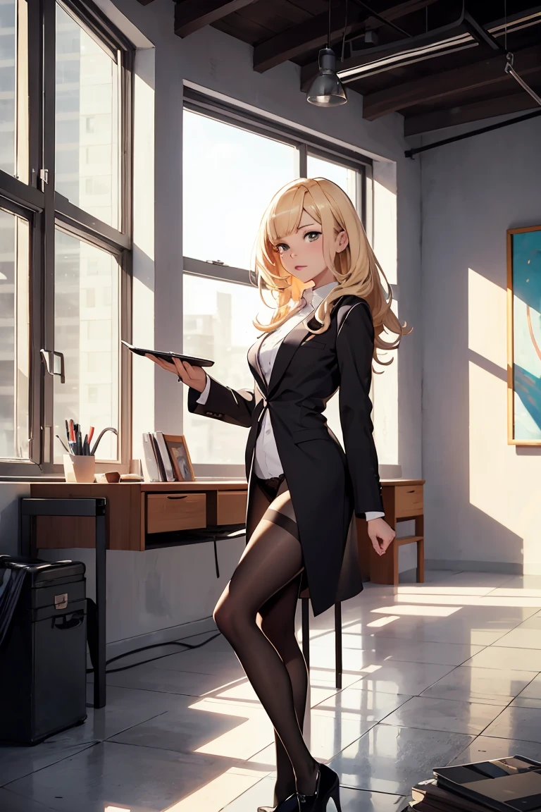 ((gwen tennyson)), ​masterpiece, sitting, office background, minimalist art, detailded, meticulous art, No defects, character focus, cenário detailded, body providing, beautiful  face, flushed, gaping mouth, Body cute, long hair, front view, animated cartoon, arte anime, perfect art, perfectionism, (1 girl), (standing alone), (((Maximum quality))), (adult  woman), ((secretary clothes)) Transparent robe, lingerie, sitting em uma cadeira de escritório, seducing, sexly, nice legs, legs showing, pantyhose ((legs spread open))