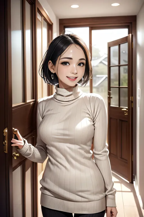 /(modern house interior/), 1 female, solo, middle age, /(random color ribbed sweater/), a kind smile, (masterpiece top quality:1...