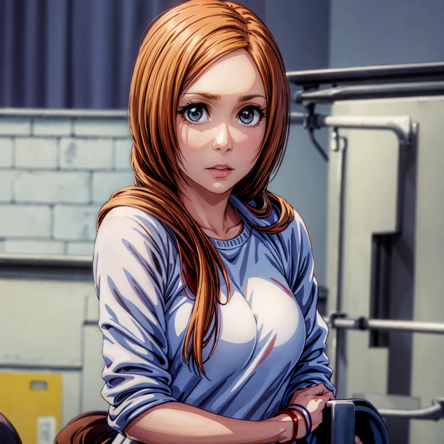 Orihime inoue, wearing volley uniform, in a court setting, ((full body))