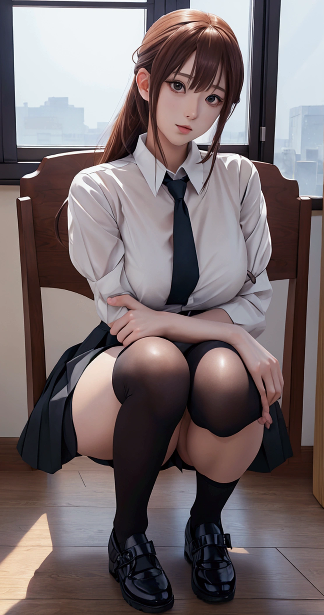 ultra-detailed,highly detailed,best quality,masterpiece,illustration,realistic, photo,photorealistic,
anime girl sitting on a chair with her legs crossed and her hands on her, lewd, ecchi anime style, pixiv 3dcg, ecchi style, detailed legs looming over you, detailed legs towering over you, top rated on pixiv, ecchi, zettai ryouiki, popular on pixiv, trending on pixiv, big ass, large thighs, seductive anime girl, beautiful anime girl squatting, shows a leg, beautiful anime high school girl, thighhighs and skirt, wearing kneesocks, at pixiv, by Nōami