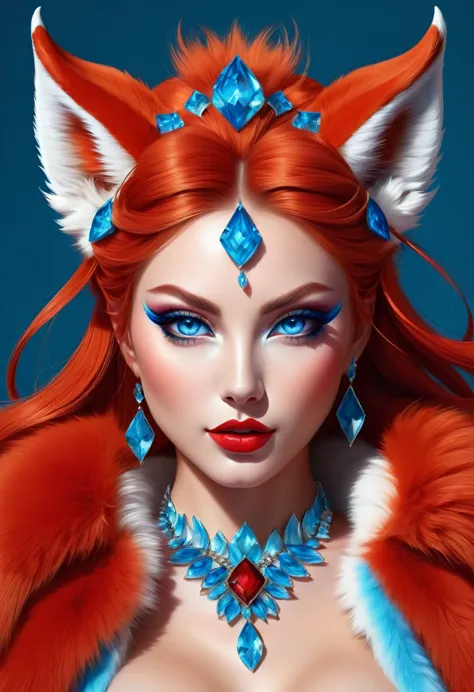 anthropomorphic kitsune-satyr dutchess. red fur. crystal blue eyes. official art – an award-winning digital masterpiece in 4k ul...