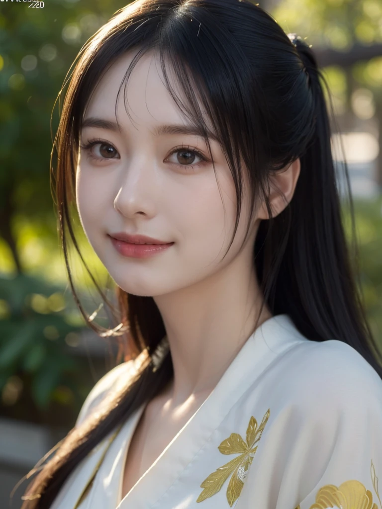 (ultra-detailed),((portrait )),1beautiful Japanese girl,((smile)),beautiful detailed eyes,beautiful detailed lips,extremely detailed face,longeyelashes,soft smile,natural lighting, wearling japanese elegant Kimono,realistic,(masterpiece:1.4),(best quality:1.4),(shiny skin),makeup,smile(skinny,closed mouth,shy :1.3) ,((smile)),(8k, RAW photo, best quality, masterpiece:1.2), (realistic, photo-realistic:1.37),(sharp focus:1.2), professional lighting, photon mapping, radiosity, physically-based rendering,