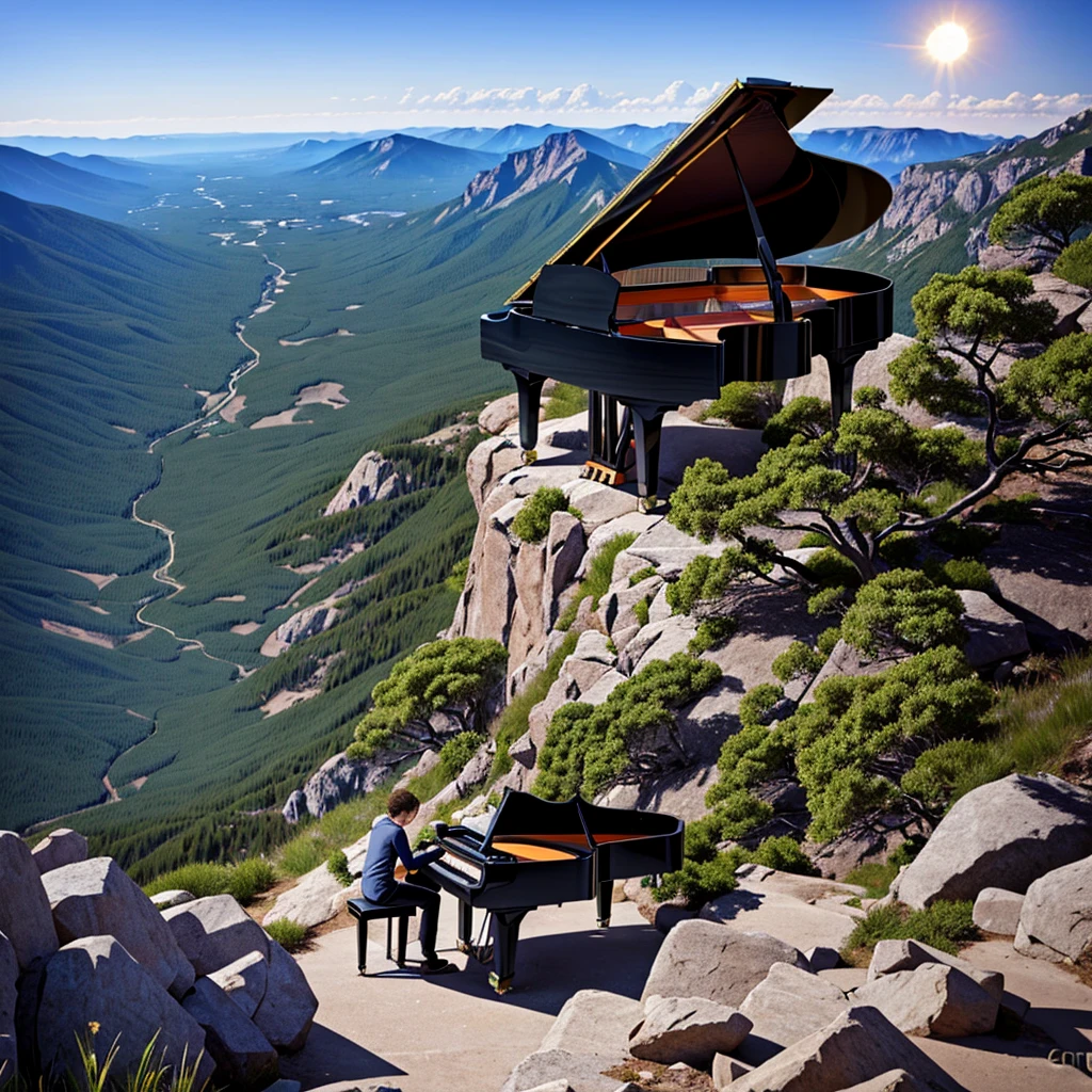 nocturne playing piano in a mountain, HD