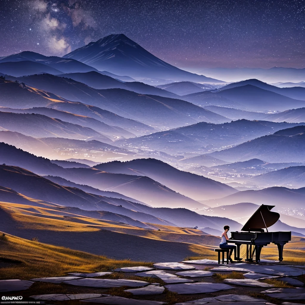 nocturne playing piano in a mountain, HD