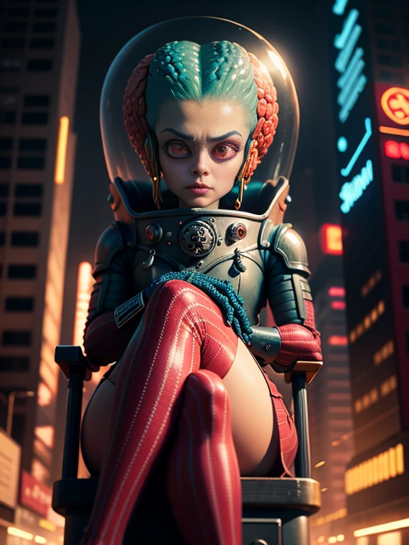 masterpiece, best quality, 1 reptilian humanoid ((sit on the presidencial desk)) alien portrait, Harajuku-inspired cyberpunk clothing, bold colors and patterns, eye-catching accessories, trendy and innovative hairstyle, dazzling Cyberpunk cityscape, skyscrapers, glowing neon signs, LED lights, anime illustration, detailed skin texture, detailed cloth texture, beautiful detailed face, intricate details, ultra detailed, cinematic lighting, strong contrast.