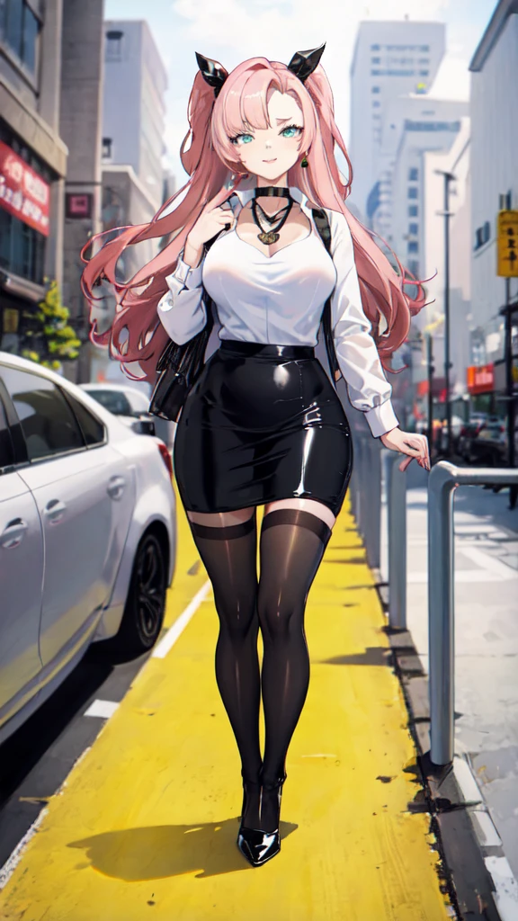 Nicole starts (1.5&oversize&pony) | Genless Zone Zero,latex clothes, collar shirt, pencil skirt, black pantyhose, ((office)),((company)),((Mesugaki)),