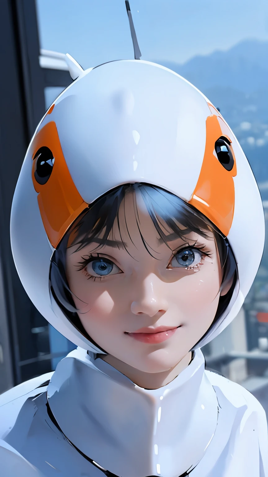 years_CLASSIC_Jun Gatchaman_Own Wife、Helmet、Close-up of face、smile、Photographed from the front、background、Future City。