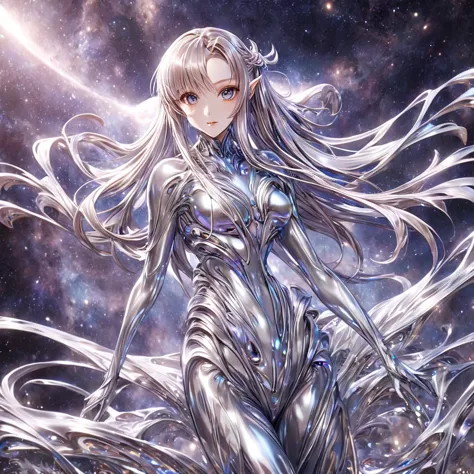 ((highest quality)), ((masterpiece)), (detailed), （perfect face）、the woman is a completely metallic alien named yuuki asuna, wit...