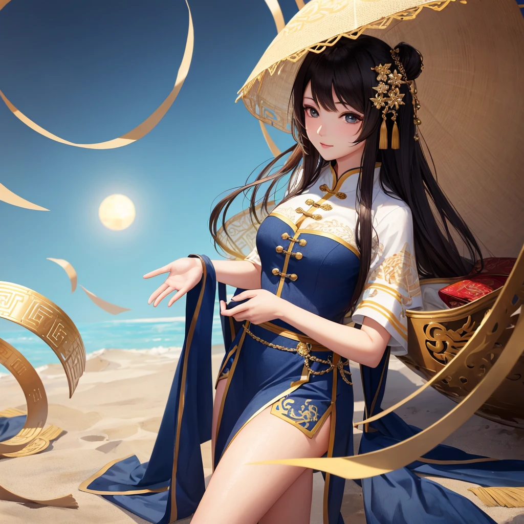 ((masterpiece)), ((best quality)), 8k, high detail, Super detailed, intricate details, illustration, fantasy, Surrealism, ((1 girl:1.2)), alone,solo, Describe the Chinese-style Jiang girl,  Jiang&#39;s girl clothing, (The imperial paper on the head), dressed in traditional garments, (night setting:1.2), (Ancient village ruins:1.1), (weird atmosphere), Chiang girl pose, (old charm:0.8), Detailed depiction of the Jiang girl in the Jiang pose, (Moonlight night), (mysterious mist), (traditional charm), (delicate eyes:1.1), (black hair), (pale skin), (red lips), balanced composition, lights under moonlight, Visual effects with eerie details, Maxon Cinema 4D，wilderness background,（（Big breasts））, long with yellow and black highlights hair，wear glasses，black and yellow hair