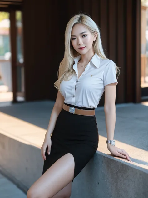 pretty thai woman blonde hair , (8k, best quality, masterpiece, ultra highres:1.2) photo of pretty thai woman beautiful, beautif...