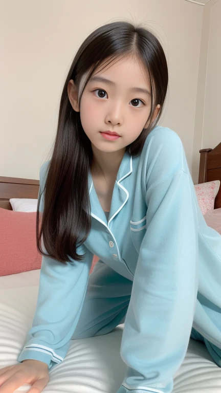 best quality, high resolution, 14 year old girl,Loose chest pajamas,Lying on the bed,