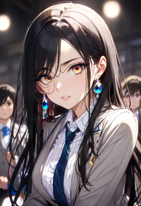 (((完美shape，shape，alone， (((high school uniform、grey jacket、pleated skirt、white blouse、tie、earrings)))，(((one piece、boa hancock, ...