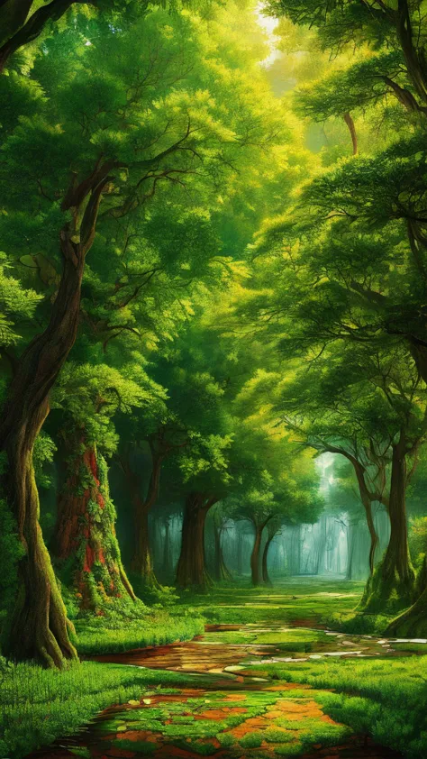 trees with vegetation, digital 3d art details, complex digital artwork, awesome digital art with details., highly detailed digit...