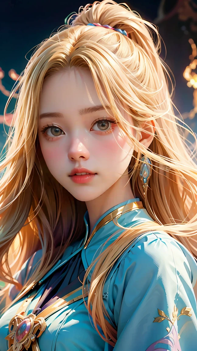 a close up of a woman with long blonde hair holding a cell phone, inspired by Magali Villeneuve, fantasy art portrait, fantasy portrait art, detailed matte fantasy portrait, alice x. zhang, fantasy portrait, epic fantasy art portrait, beautiful fantasy art portrait, magali villeneuve', graphic artist magali villeneuve, fantasy genre portrait, epic fantasy digital art style