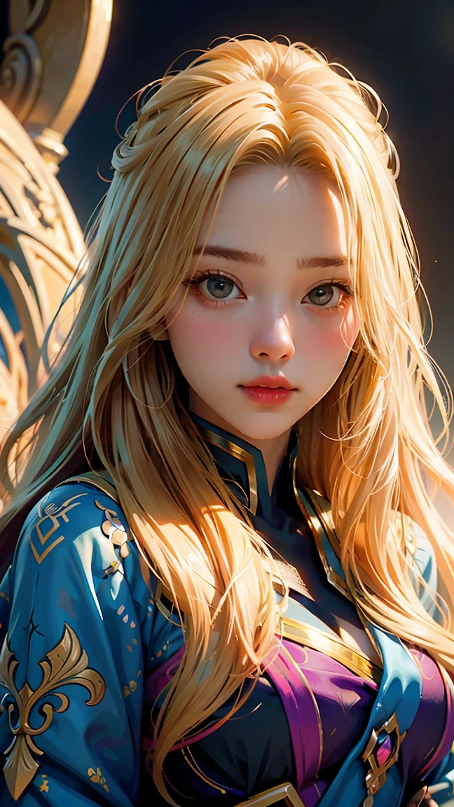 a close up of a woman with long blonde hair holding a cell phone, inspired by Magali Villeneuve, fantasy art portrait, fantasy portrait art, detailed matte fantasy portrait, alice x. zhang, fantasy portrait, epic fantasy art portrait, beautiful fantasy art portrait, magali villeneuve', graphic artist magali villeneuve, fantasy genre portrait, epic fantasy digital art style