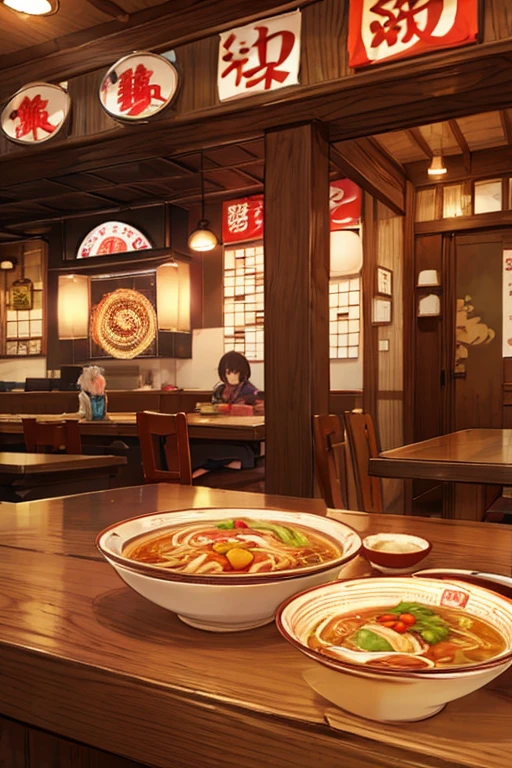 (Tabletop),(Highest quality), Inside the ramen shop、Amazing visuals, Full of details, Complex, Bright atmosphere、