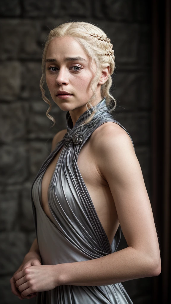 masterpiece, stunning portrait photo of khls woman, sleeveless, erotic costumes, sensual satin dress, game of thrones inspired costumes, intricate, compelling, cinematic, 