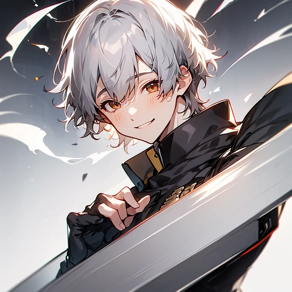 Silver Hair、male、smile, bangs, 目の間のbangs, Highest quality, smile, uniform