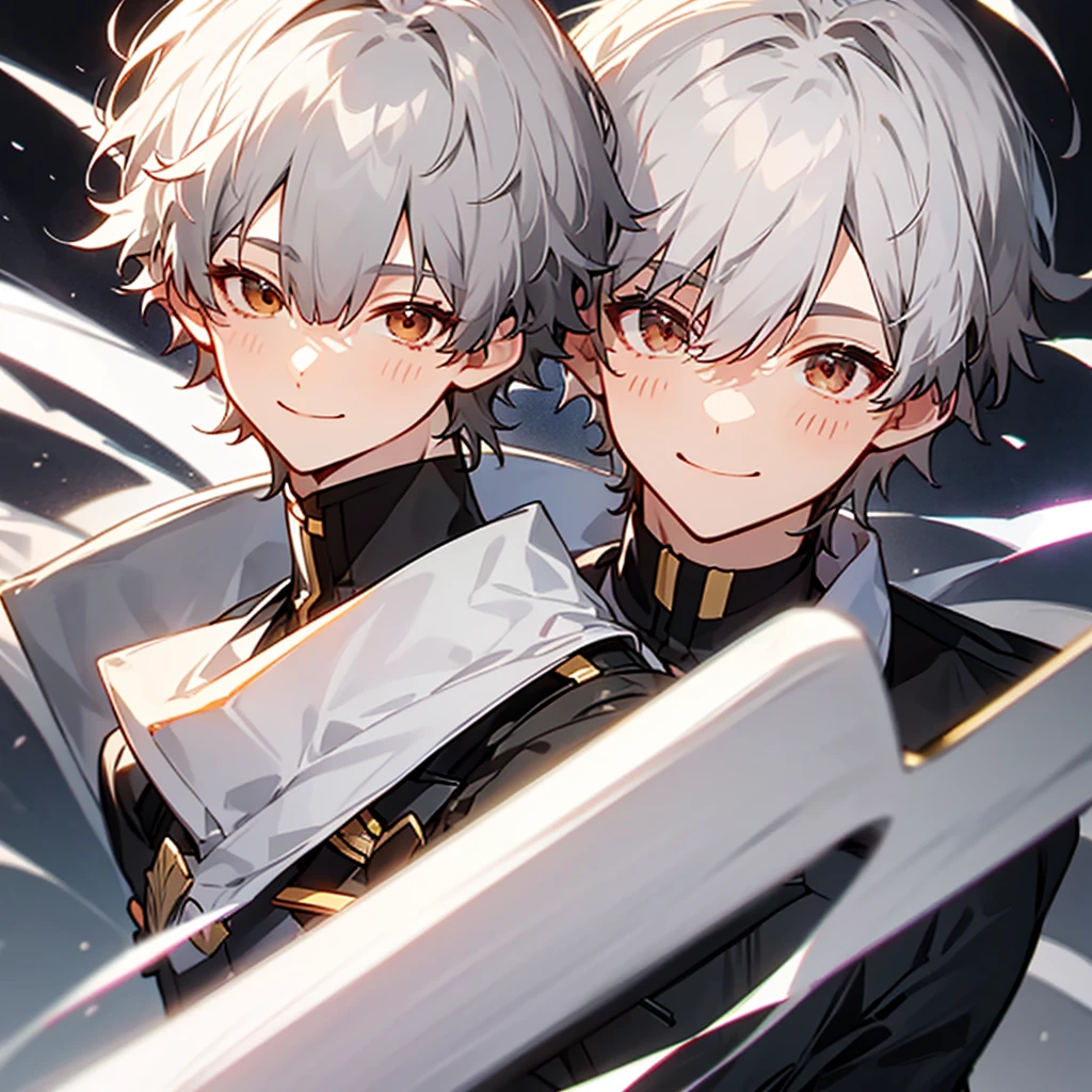 Silver Hair、male、smile, bangs, 目の間のbangs, Highest quality, smile, uniform