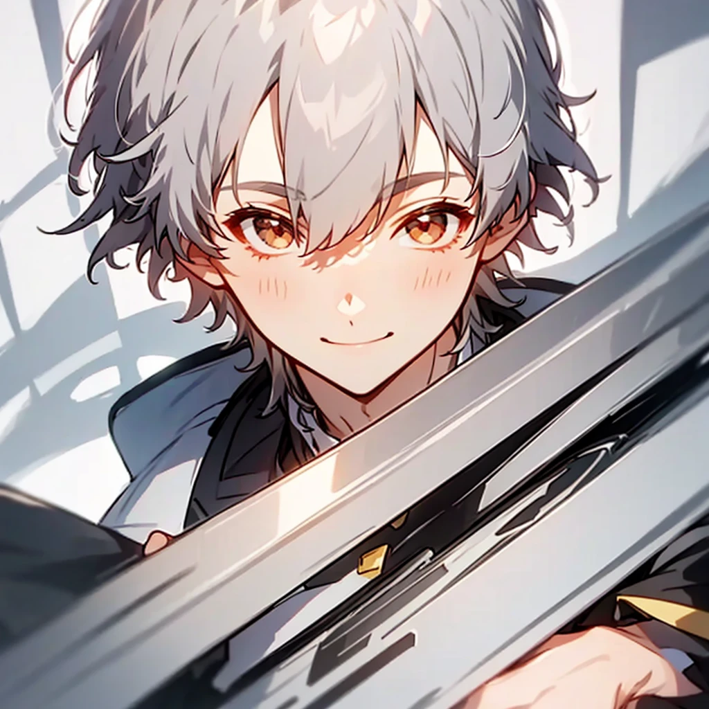 Silver Hair、male、smile, bangs, 目の間のbangs, Highest quality, smile, uniform,Smooth Hair、solo, A sharp expression