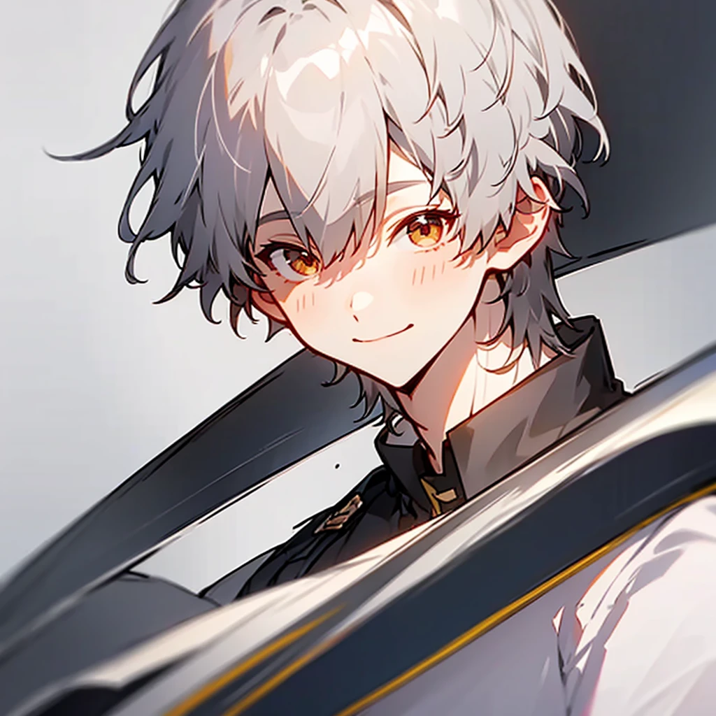 Silver Hair、male、smile, bangs, 目の間のbangs, Highest quality, smile, uniform,Smooth Hair、solo, A sharp expression