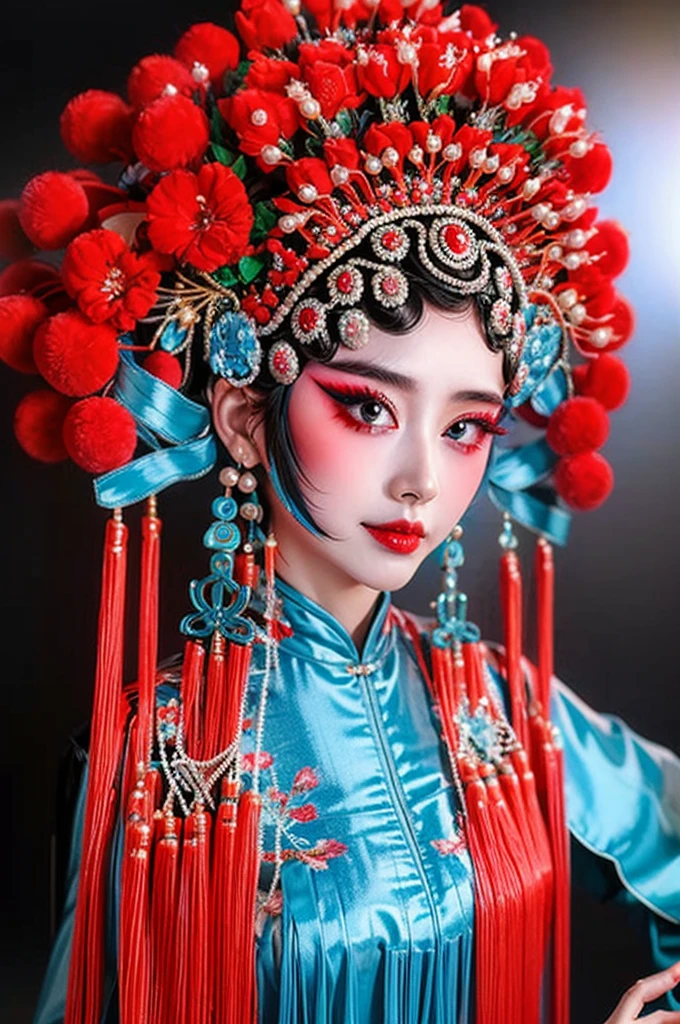 8k, RAW photo, best quality, masterpiece, realistic, photo-realistic, ultra detailed, 1 girl, chinese, CNOperaCrown, from front, looking at viewer, makeup, headdress,
