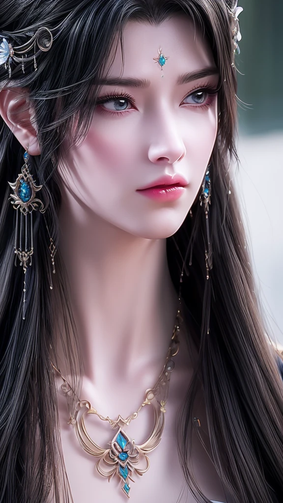 A medium-sized chest、Close-up of a woman with very long hair, 4K detail fantasy, Movie goddess close up shot, Extremely detailed photos of the goddess, Super detailed fantasy characters, Portrait of the Knights of the Zodiac, Beautiful fantasy queen, 2. 5D CGI anime fantasy artwork, wow 4K detail fantasy, Beautiful and elegant queen, Portrait of the Queen