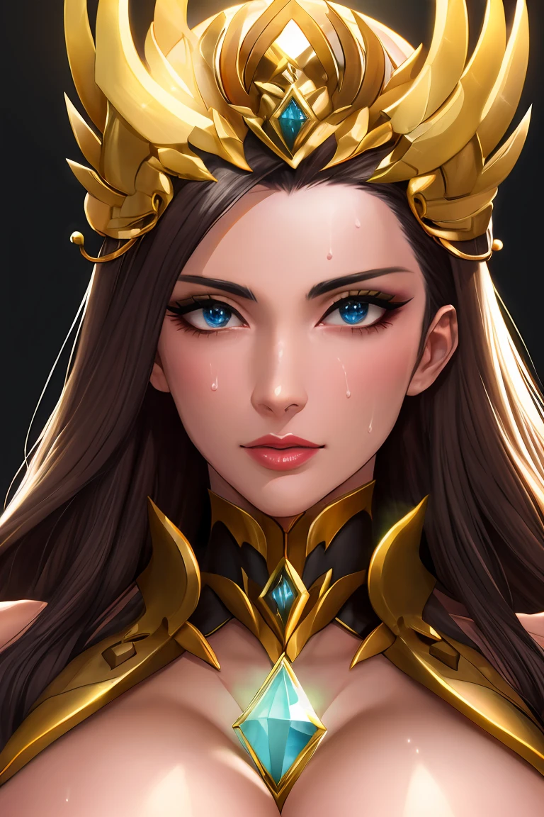 ((masterpiece, Highest quality, Extremely detailed CG, unity 8k wallpaper, Cinema Lighting, )), (View your viewers),Looking Down, gem, nice, wonderful, Gorgeous, noble, Noble, arrogant, (Golden), (((goddess))), Queen,(Long Hair),Swept-apart bangs,Gorgeous髪飾り, A mature woman full of pheromones,50 years old, embroidery, Gorgeousドレスと手袋, Glowing Skin, Fine skin,(((Highest qualityの肌))),Dripping sweat、Oilskin,Saggy breasts, Huge breasts, teasing, Perfect Eyes, (((Face Focus))), Gorgeous宮殿の玉座に腰掛けている, Highest quality, High resolution, It&#39;s all complicated,Provocative face,Perfect Face