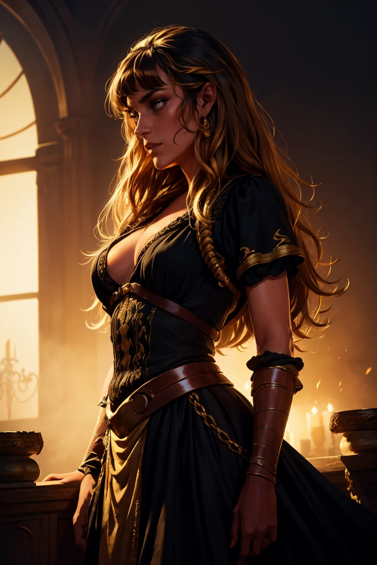 Keira Knightley as Elisabeth Swann from the movie Pirates of the Caribbean, highly detailed cinematic illustration, black outlining, full color illustration, vivid colors, white background, in the style of Boris Vallejo & Julie Bell, masterpiece, 8k, ultra-detailed, physically-based rendering, vivid colors, dramatic lighting, intricate background, photorealistic